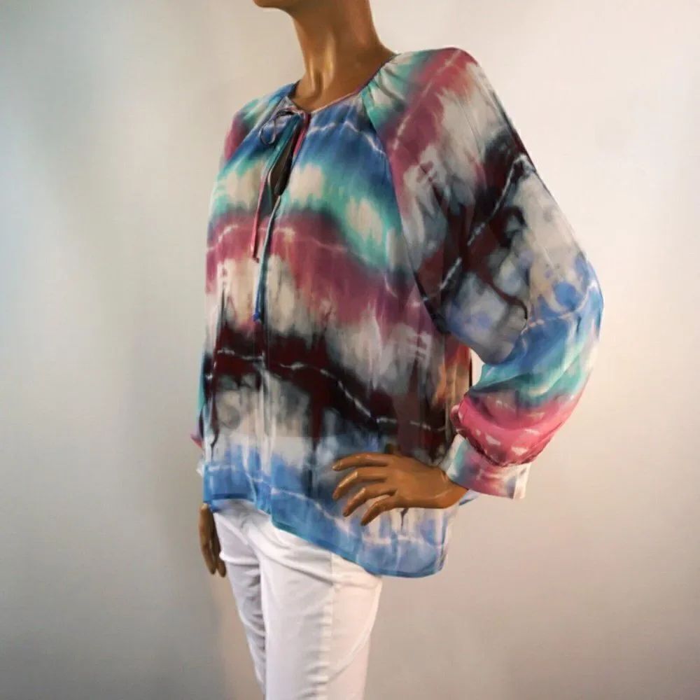 Karen Kane Tie Dye Long Sleeve Top Blouse Size Medium USA Made